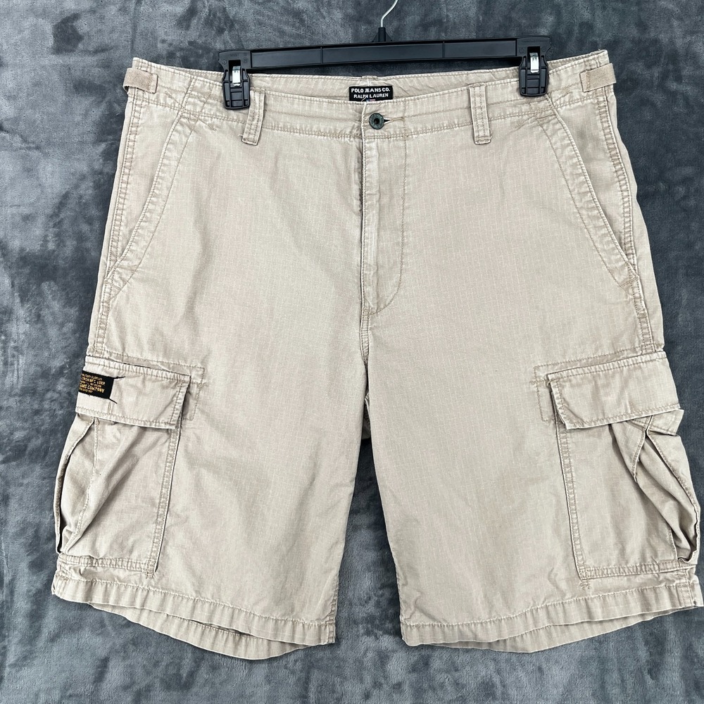 Vintage POLO JEANS CO. Ralph Lauren Ripstop Cargo Shorts Mens 38 Khaki Tan Y2k